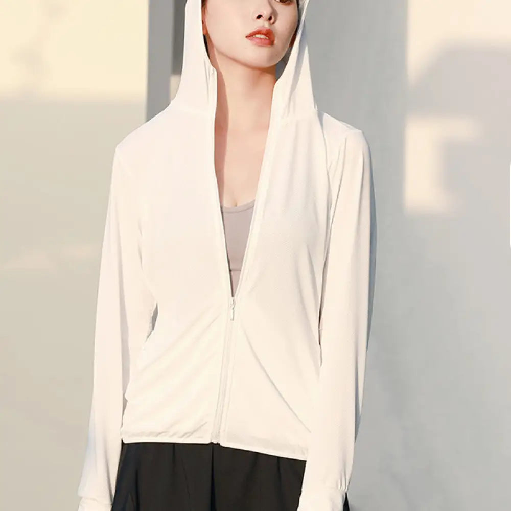 ID1081 UVカット 夏用 7カラー リラックス シンプルカラー ルーズフィット スポーツ アウトドア ジップアップ マルチコーデ ホワイト / M 外出着＞アウター