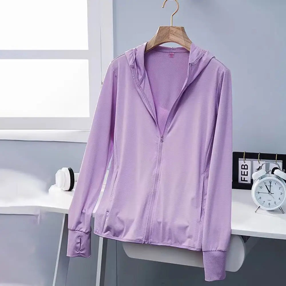 ID1081 UVカット 夏用 7カラー リラックス シンプルカラー ルーズフィット スポーツ アウトドア ジップアップ マルチコーデ パープル / M 外出着＞アウター