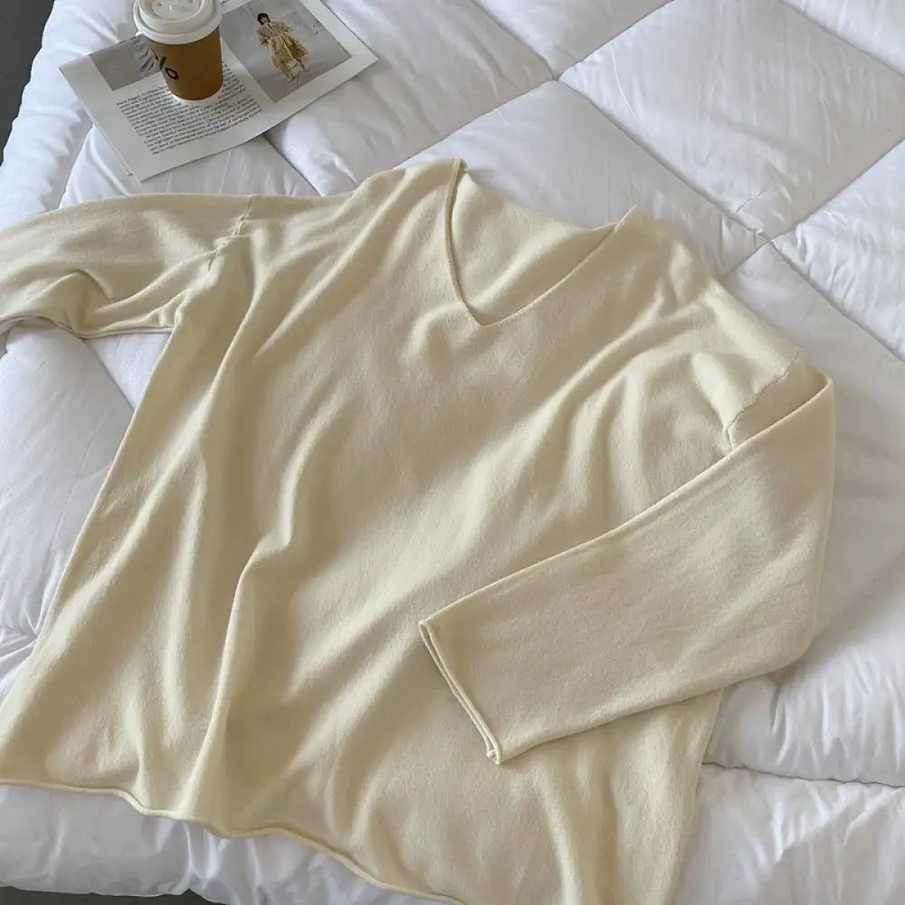 Vネック ニット セーター レディース 秋 新作 ゆったり スリム効果 インナー トップス トレンド 単色 シンプル 快適 柔らかい ID2642 アプリコット / M