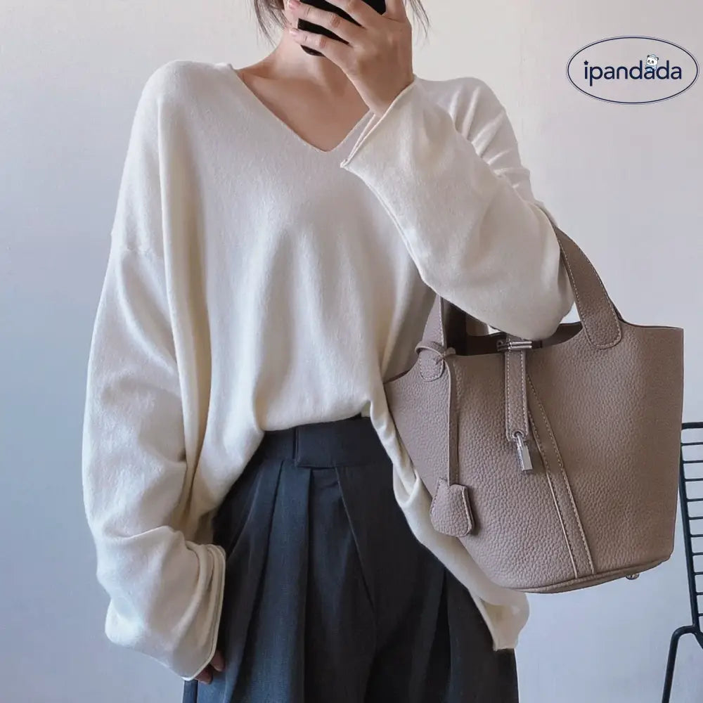 Vネック ニット セーター レディース 秋 新作 ゆったり スリム効果 インナー トップス トレンド 単色 シンプル 快適 柔らかい ID2642