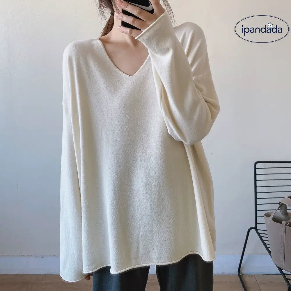 Vネック ニット セーター レディース 秋 新作 ゆったり スリム効果 インナー トップス トレンド 単色 シンプル 快適 柔らかい ID2642