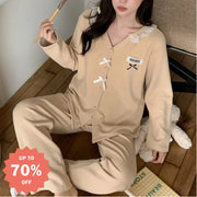 Vネック リボン付き パッド入り 秋冬 新作 パジャマ レディース かわいい ルームウェア セット 学生 少女 ID2681