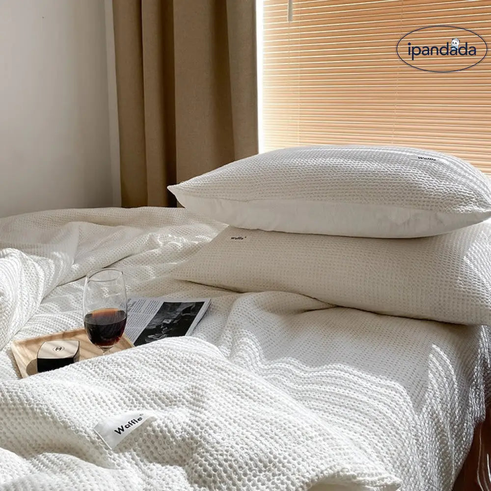 ワッフル 4点セット コットン ベッドシーツ 枕カバー 布団カバー おしゃれ 速乾 寝具カバーセット ベッドカバー 白 高級感 寝具 ID4355 寝具＞寝具セット