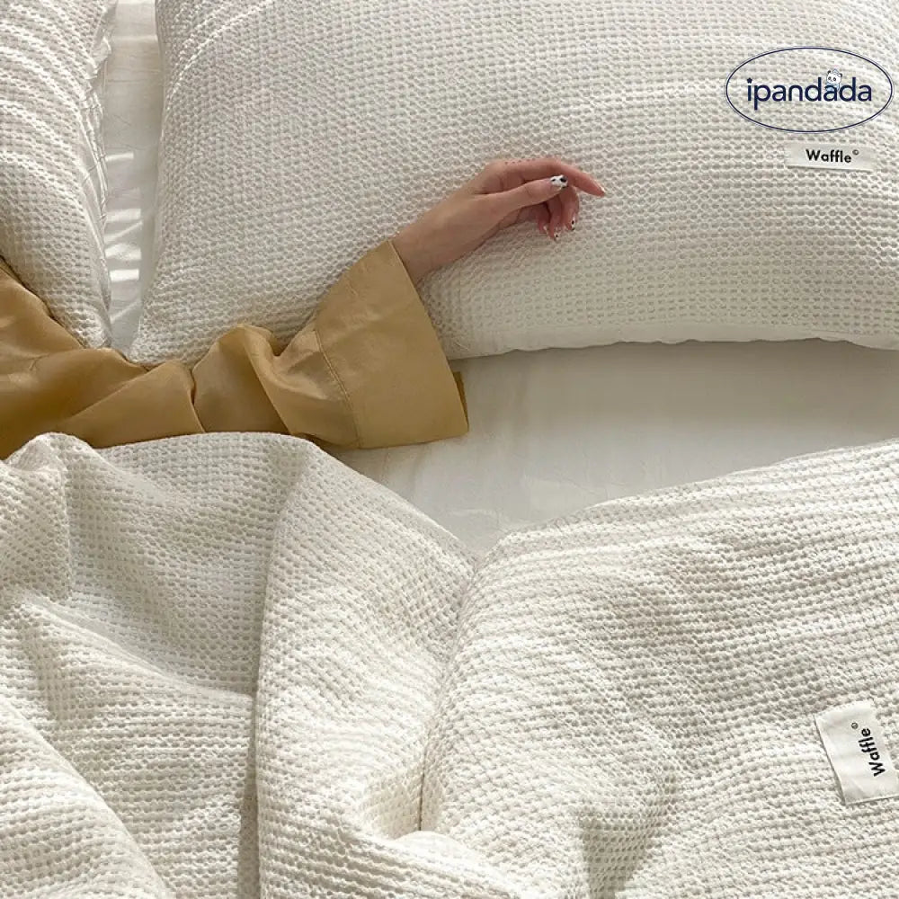 ワッフル 4点セット コットン ベッドシーツ 枕カバー 布団カバー おしゃれ 速乾 寝具カバーセット ベッドカバー 白 高級感 寝具 ID4355 寝具＞寝具セット