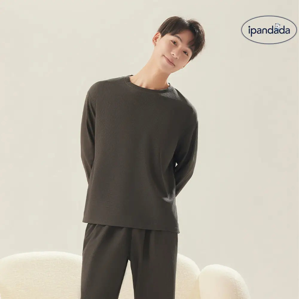 ワッフル カップル パジャマ 秋 新作 メンズ ルームウェア レディース シンプル 長袖 長ズボン ゆったり カジュアル セットアップ ID2442