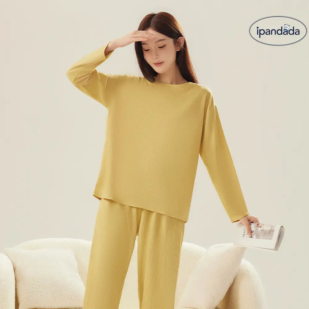 ワッフル カップル パジャマ 秋 新作 メンズ ルームウェア レディース シンプル 長袖 長ズボン ゆったり カジュアル セットアップ ID2442