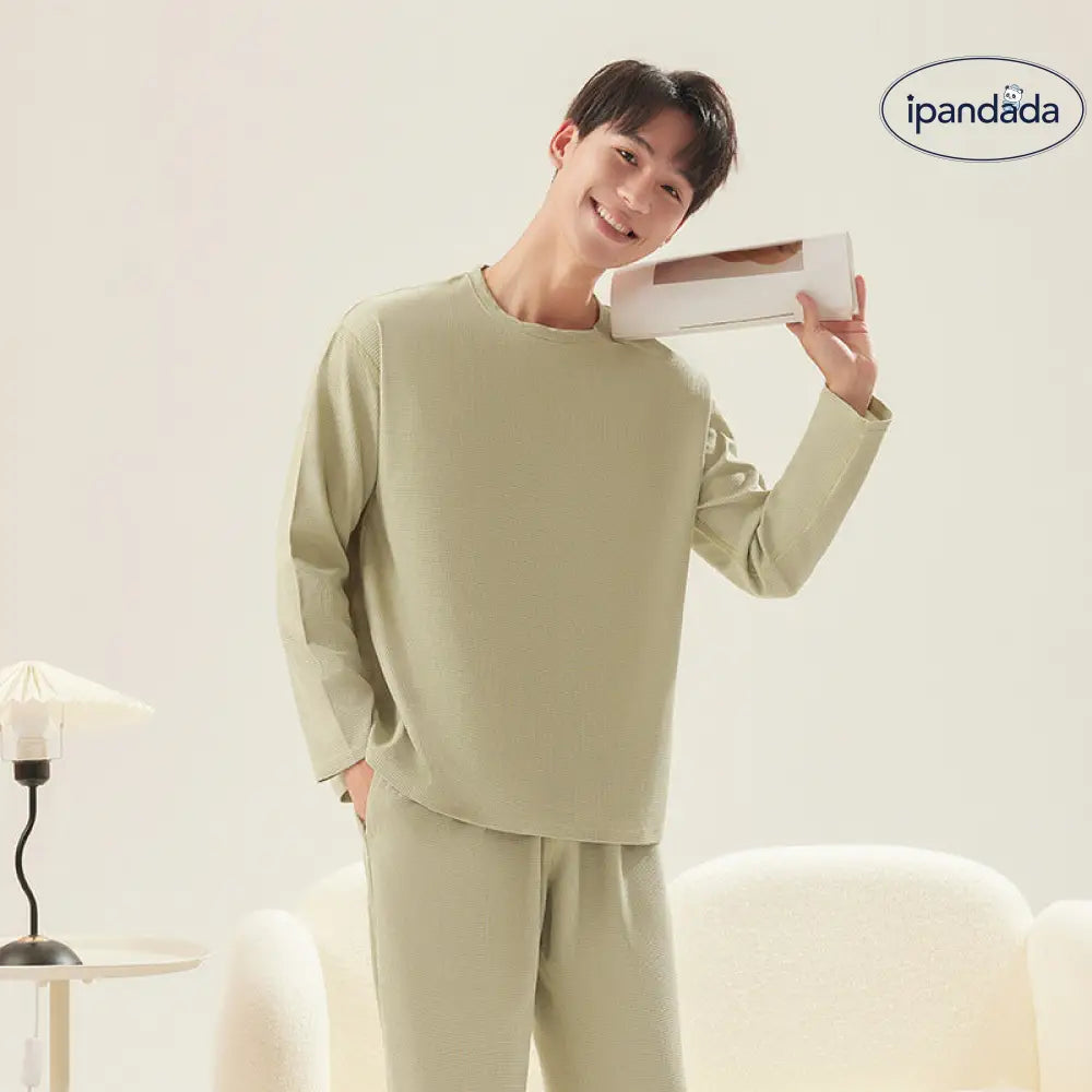 ワッフル カップル パジャマ 秋 新作 メンズ ルームウェア レディース シンプル 長袖 長ズボン ゆったり カジュアル セットアップ ID2442