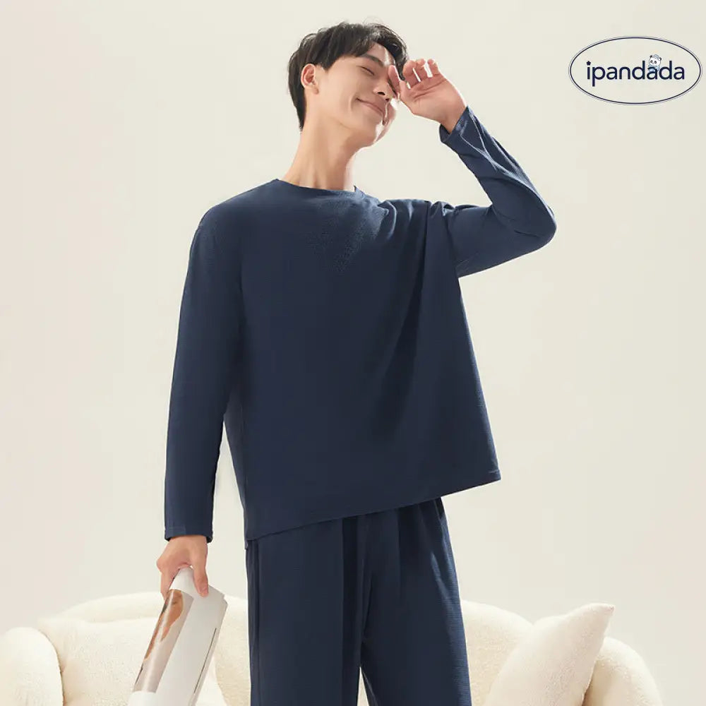 ワッフル カップル パジャマ 秋 新作 メンズ ルームウェア レディース シンプル 長袖 長ズボン ゆったり カジュアル セットアップ ID2442