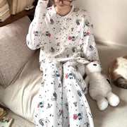 ワッフル プリント パジャマ レディース 春秋 2026新作 長袖 ゆったり かわいい ルームウェア セット ID4343 写真通り / M