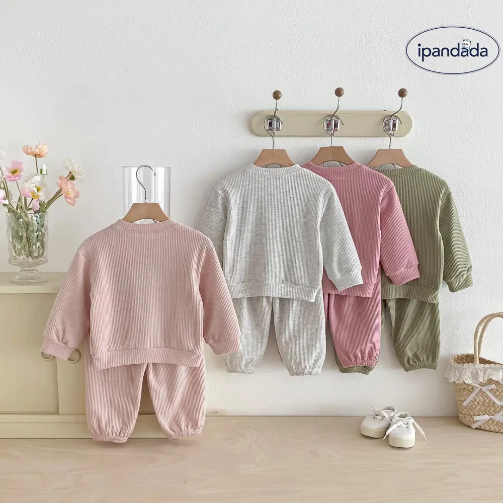 ワッフル生地 レター 刺繍 子供 ルームウェア セット 春 新作 男女兼用 キッズ ベビー 肌着 2点セット 肌に優しい ID4023