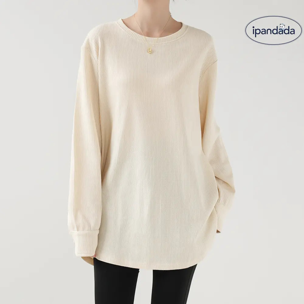 ワッフル 長袖Tシャツ レディース インナー ベースレイヤー 丸みのある裾シャツ 袖口 スウェット ゆったり 初秋用 トップス ID2635