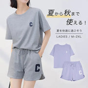 ID1055 外出着 ルームウェア レディース セットアップ 上下セット 夏 夏用 春夏 薄手 半袖 半ズボン ショートパンツ ハーフパンツ 短パン 膝丈 下 ポケット 可愛い かわいい おしゃれ 大きいサイズ ゆったり 涼しい 外出 綿