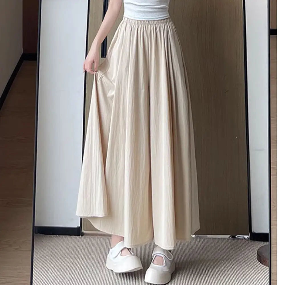 ID1580 ワイドパンツ レディース 夏 涼しい ウエストゴム サイドポケット 涼感 冷感 細見え 着痩せ ボトムス ゆったり 大きいサイズ S/M/L 春 夏 秋 春夏服装 ベージュ / S 外出着＞ボトムス