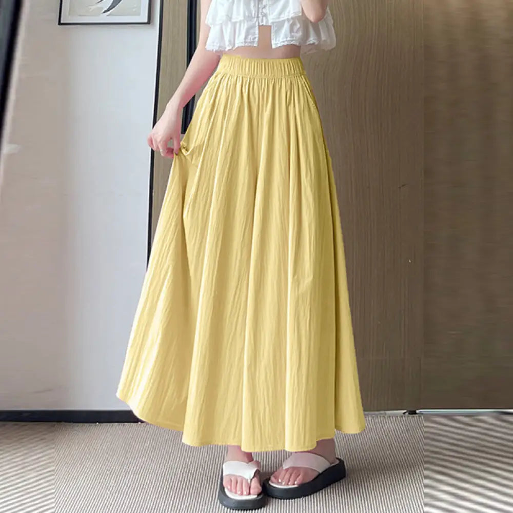 ID1580 ワイドパンツ レディース 夏 涼しい ウエストゴム サイドポケット 涼感 冷感 細見え 着痩せ ボトムス ゆったり 大きいサイズ S/M/L 春 夏 秋 春夏服装 イエロー / S 外出着＞ボトムス