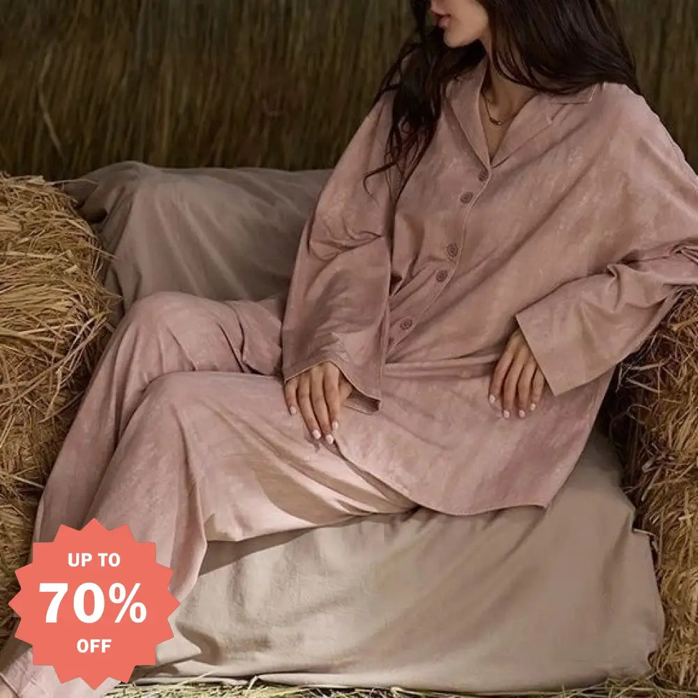 ワイヤーレス パッド付き パジャマ カーディガン 新作 ソフト肌触り 素材感 長袖 ルームウェア 部屋着 2点セット なめらか ID4059 ピンク / M レディース＞セットアップ