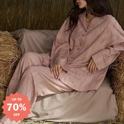 ワイヤーレス パッド付き パジャマ カーディガン 新作 ソフト肌触り 素材感 長袖 ルームウェア 部屋着 2点セット なめらか ID4059 ピンク / M レディース＞セットアップ