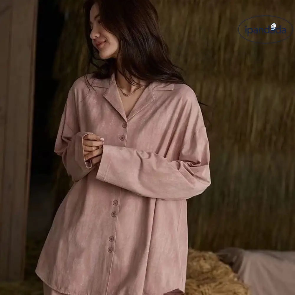 ワイヤーレス パッド付き パジャマ カーディガン 新作 ソフト肌触り 素材感 長袖 ルームウェア 部屋着 2点セット なめらか ID4059 レディース＞セットアップ