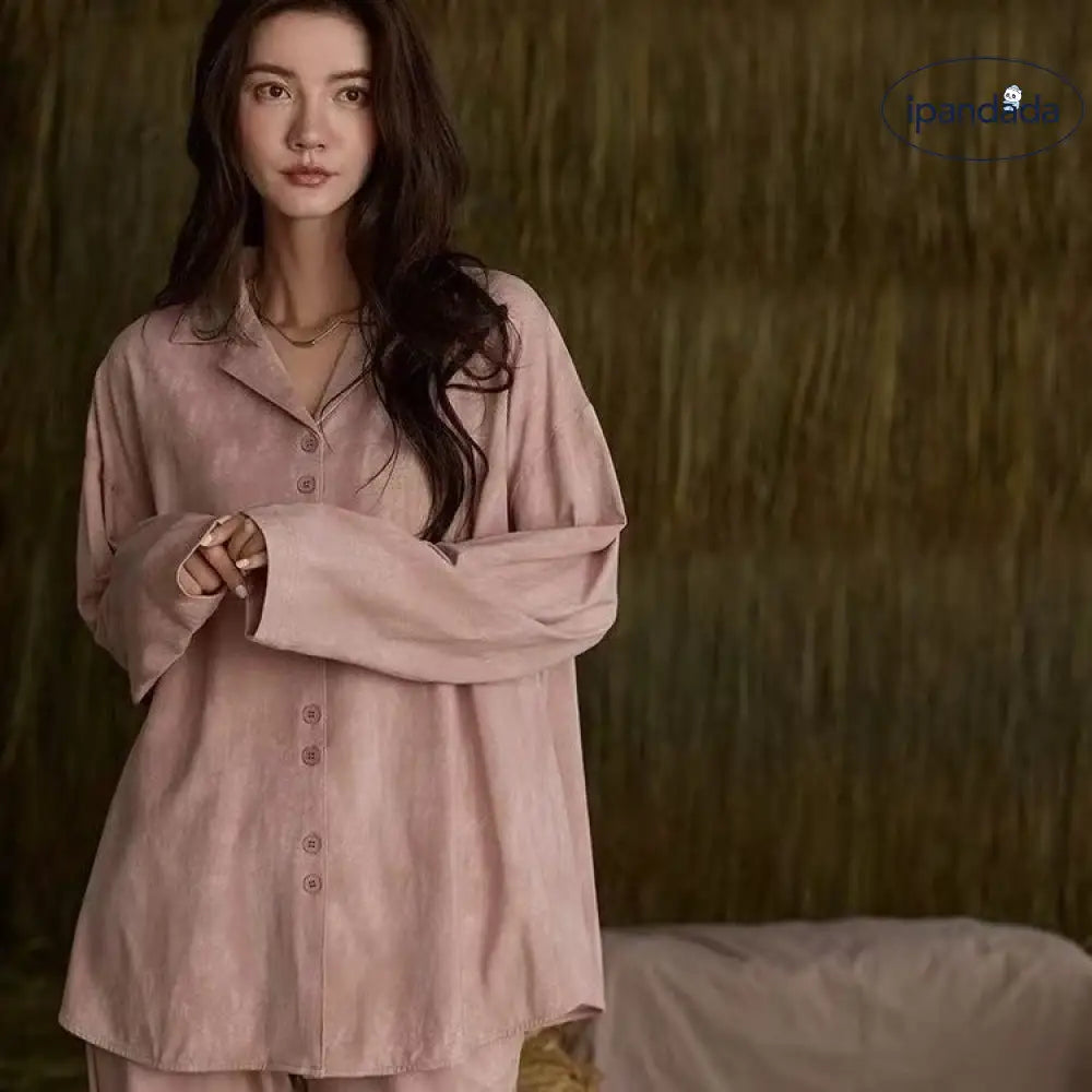 ワイヤーレス パッド付き パジャマ カーディガン 新作 ソフト肌触り 素材感 長袖 ルームウェア 部屋着 2点セット なめらか ID4059 レディース＞セットアップ