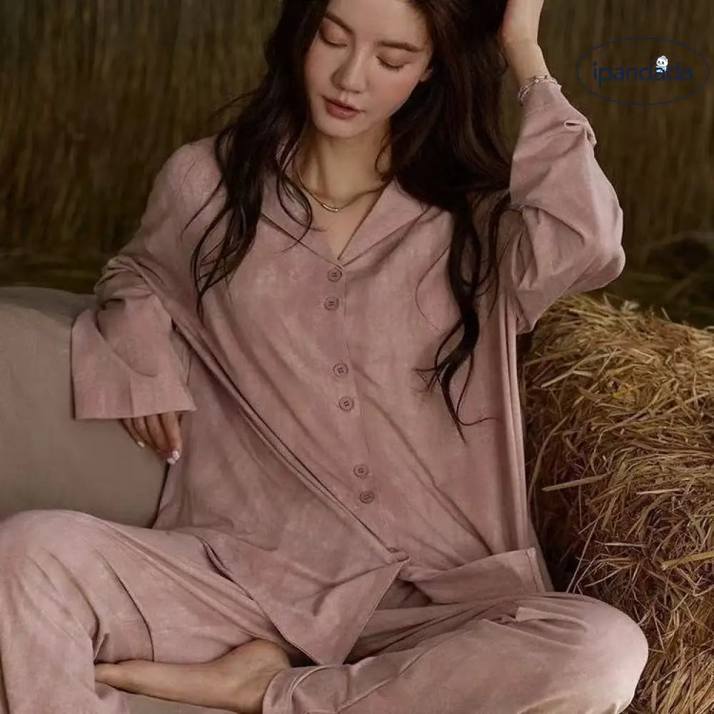 ワイヤーレス パッド付き パジャマ カーディガン 新作 ソフト肌触り 素材感 長袖 ルームウェア 部屋着 2点セット なめらか ID4059 レディース＞セットアップ