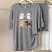 ID1675 ワンちゃん柄 モダール混 パジャマセット 半袖トップス＆ショートパンツ 薄手で涼しい おうちコーデにぴったり 女性用