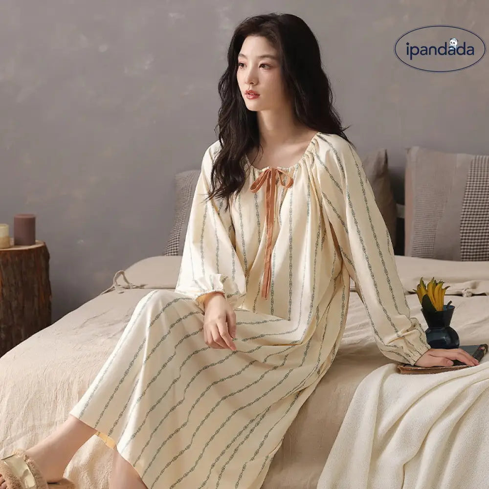 長袖 ワンピース レディース 新作 春秋 コットン パジャマ 部屋着 ID4178