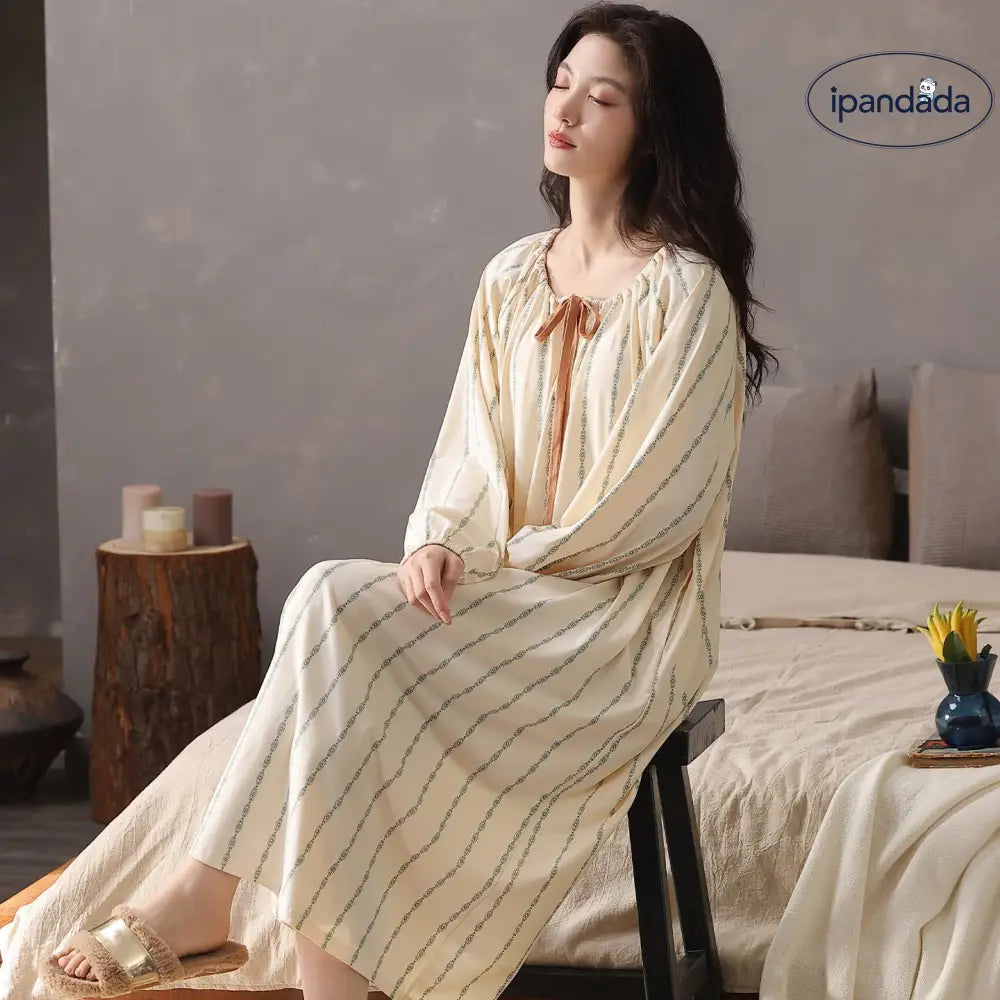 長袖 ワンピース レディース 新作 春秋 コットン パジャマ 部屋着 ID4178