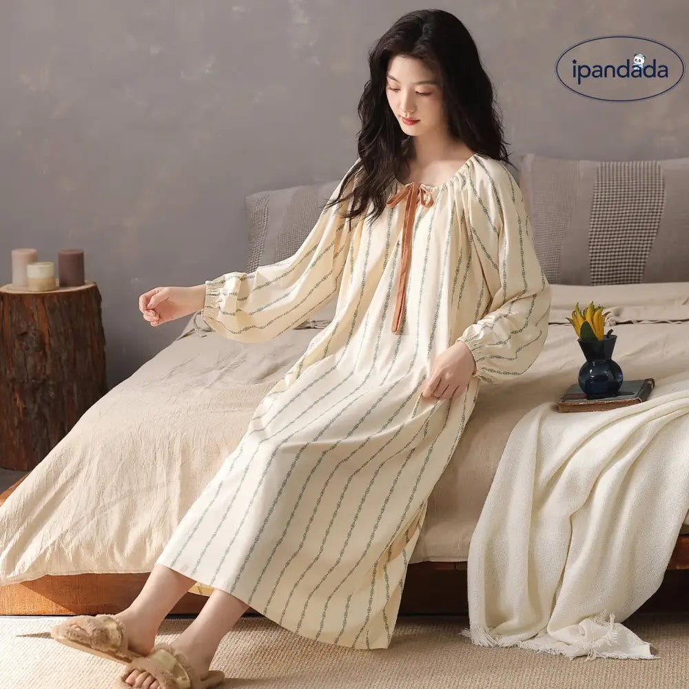 長袖 ワンピース レディース 新作 春秋 コットン パジャマ 部屋着 ID4178