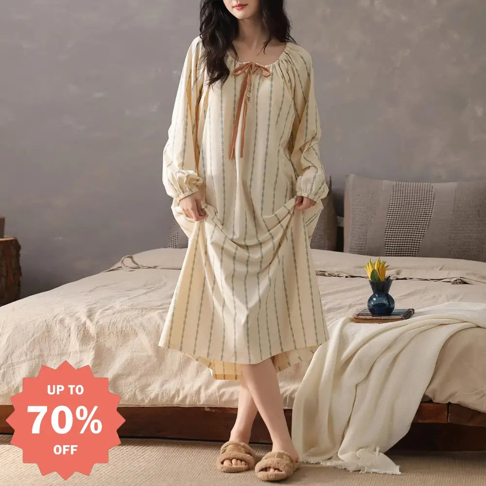 長袖 ワンピース レディース 新作 春秋 コットン パジャマ 部屋着 ID4178 写真通り / M