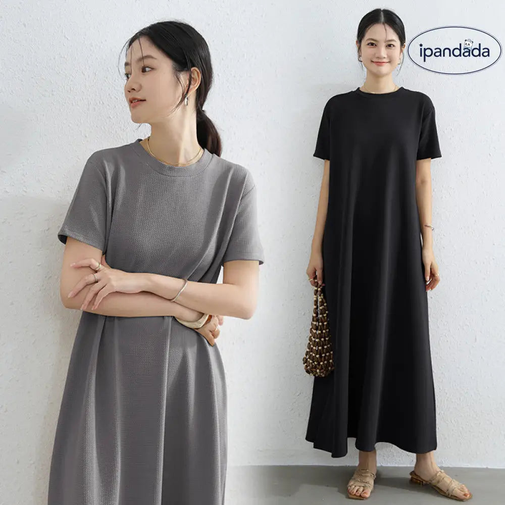 ワンピース 夏用 半袖 ロングワンピース マキシワンピース レディース ファッション ゆったり クルーネックドレス 体型カバー シンプル ID4797 - 外出着＞ワンピース