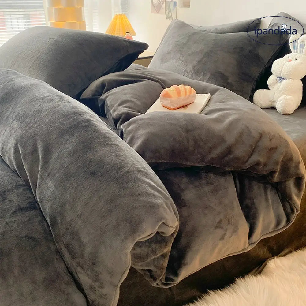 無地 ミルクベルベット ベッド用 4点セット 冬用 両面起毛 掛け布団カバー 加厚 サンゴフランネル ベッドシーツ 3点セット ID2414