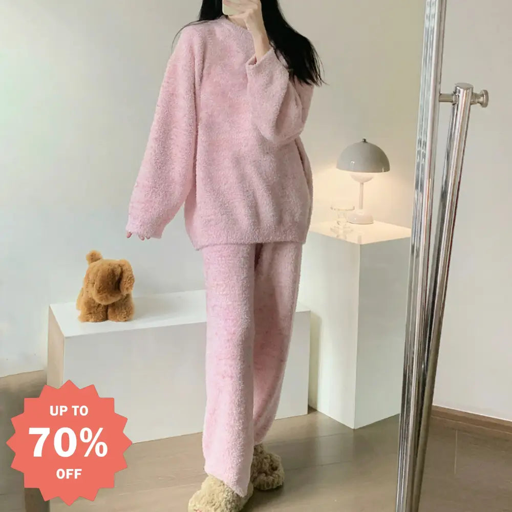 無地 パジャマ レディース フリース 厚手 フリース ルームウェアセット ナイトウェア 上下セット 部屋着 寝間着 可愛い ID3955 ピンク / S レディース＞セットアップ