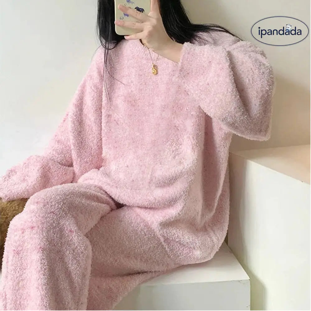 無地 パジャマ レディース フリース 厚手 フリース ルームウェアセット ナイトウェア 上下セット 部屋着 寝間着 可愛い ID3955 レディース＞セットアップ