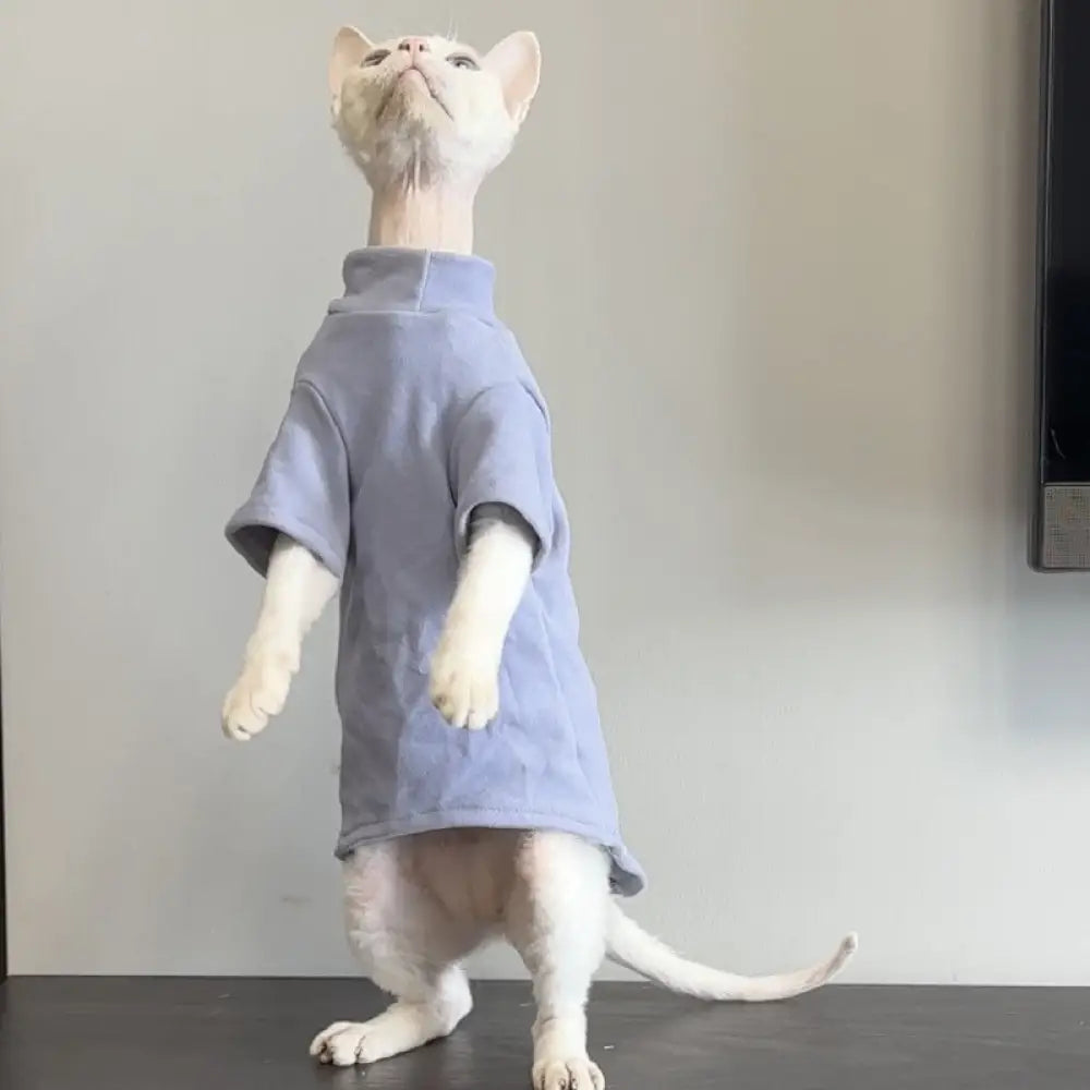 無毛猫用服 ペット服 スフィンクス 秋冬用 保温 デヴォンレックス コーニッシュレックス 矮脚猫 秋冬服 ペット用品 ID2407 ブルー / XS ペット用品＞ウェア