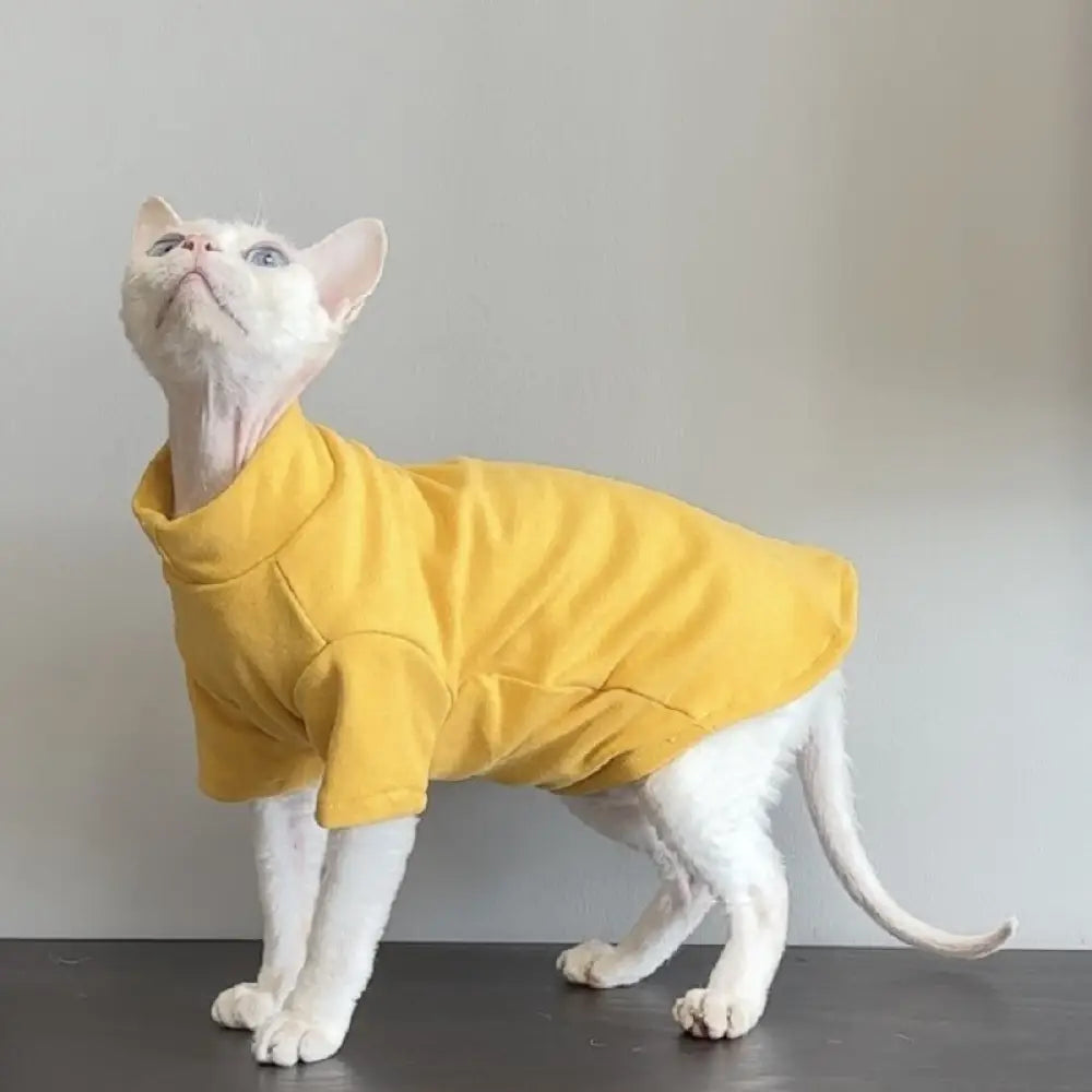 無毛猫用服 ペット服 スフィンクス 秋冬用 保温 デヴォンレックス コーニッシュレックス 矮脚猫 秋冬服 ペット用品 ID2407 イエロー / XS ペット用品＞ウェア