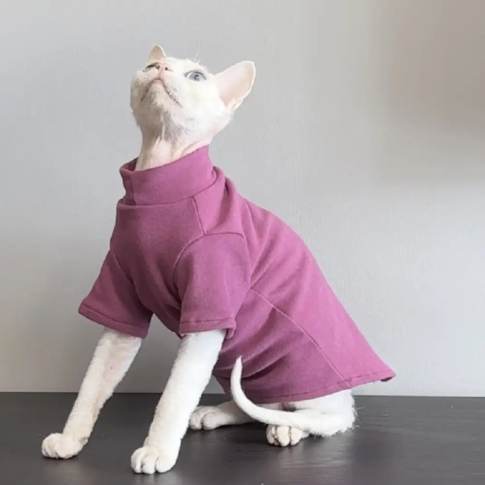 無毛猫用服 ペット服 スフィンクス 秋冬用 保温 デヴォンレックス コーニッシュレックス 矮脚猫 秋冬服 ペット用品 ID2407 パープル / XS ペット用品＞ウェア