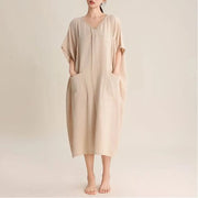 無印 睡裙 ダブルレイヤー シフォン コットン プルオーバー レディース ロング ワンピース シンプル フレンチスタイル 部屋着 外出可能 ID2305