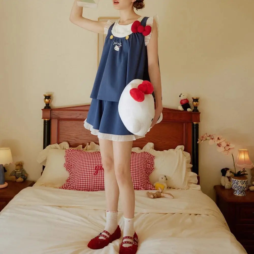 夏 ハローキティ かわいい リボン 綿 半袖 パジャマ セット 新作 ルームウェア レディース ID4851 - 写真通り / S