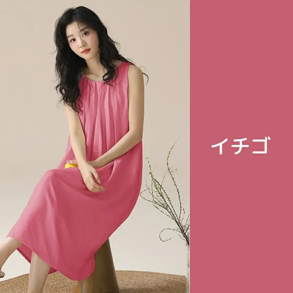 ID1604 ルームウェア レディース パジャマ ワンピース コットン 部屋着 カップ付き 女の子 可愛い シンプル 無地 リラックスウェア 夏用 軽量 涼感 速乾 通気性 大きいサイズ ロング丈 胸パッド付き 夏 オールシーズン M