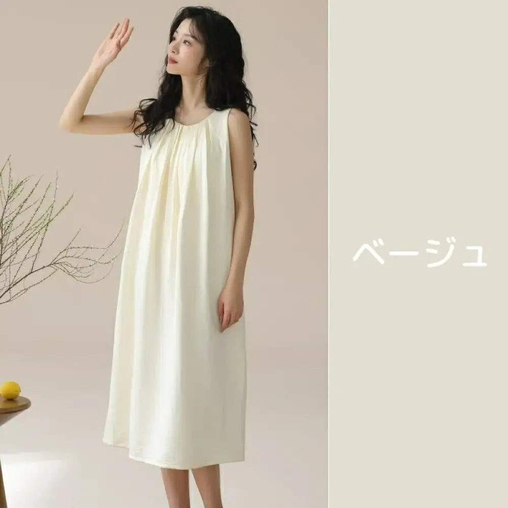 ID1604 ルームウェア レディース パジャマ ワンピース コットン 部屋着 カップ付き 女の子 可愛い シンプル 無地 リラックスウェア 夏用 軽量 涼感 速乾 通気性 大きいサイズ ロング丈 胸パッド付き 夏 オールシーズン M