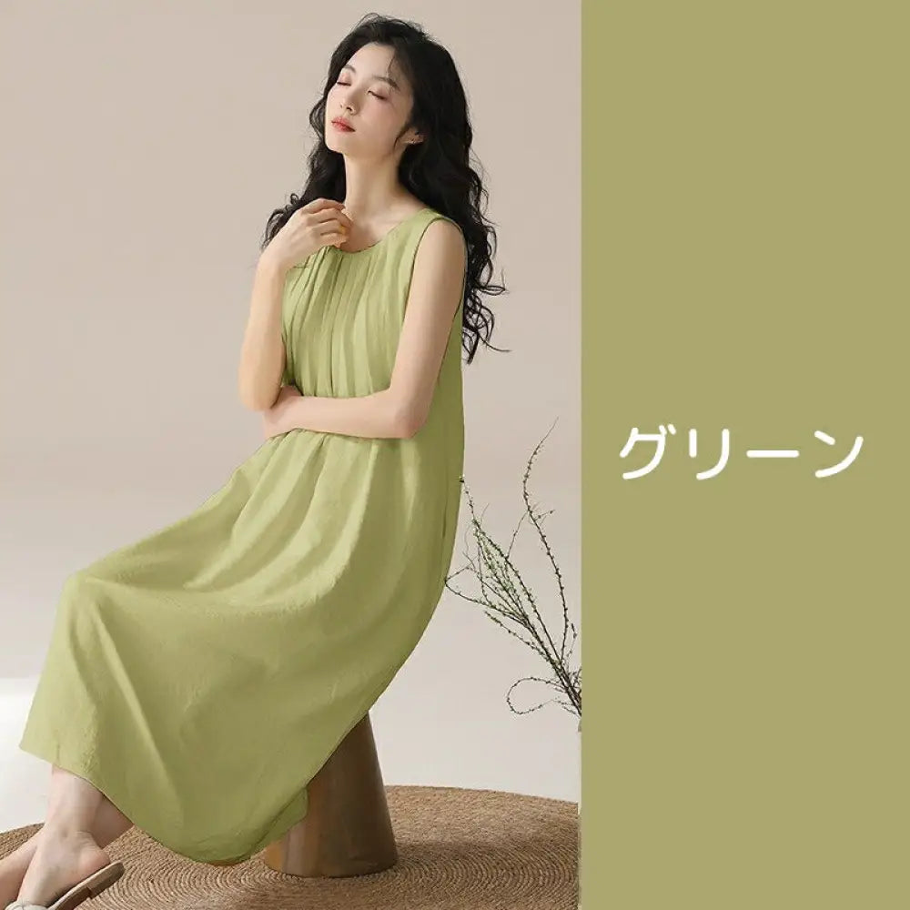 ID1604 ルームウェア レディース パジャマ ワンピース コットン 部屋着 カップ付き 女の子 可愛い シンプル 無地 リラックスウェア 夏用 軽量 涼感 速乾 通気性 大きいサイズ ロング丈 胸パッド付き 夏 オールシーズン M