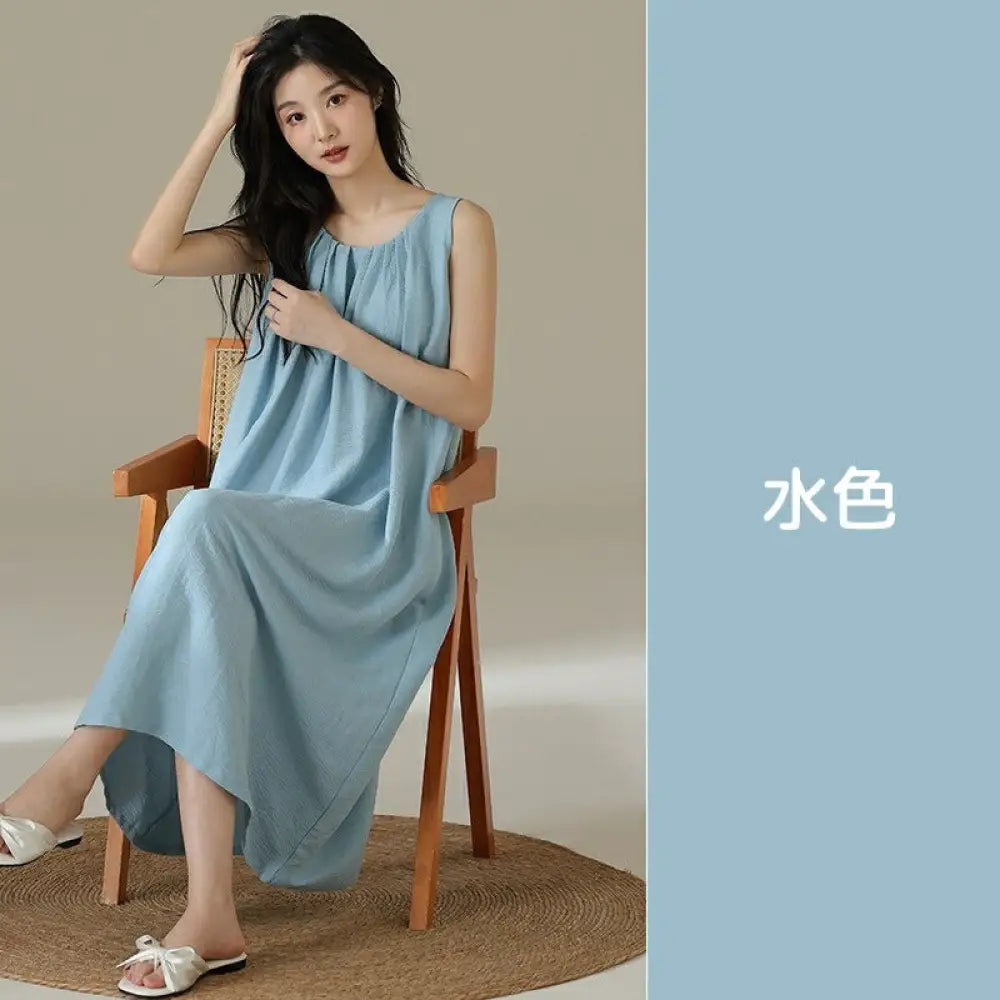 ID1604 ルームウェア レディース パジャマ ワンピース コットン 部屋着 カップ付き 女の子 可愛い シンプル 無地 リラックスウェア 夏用 軽量 涼感 速乾 通気性 大きいサイズ ロング丈 胸パッド付き 夏 オールシーズン M