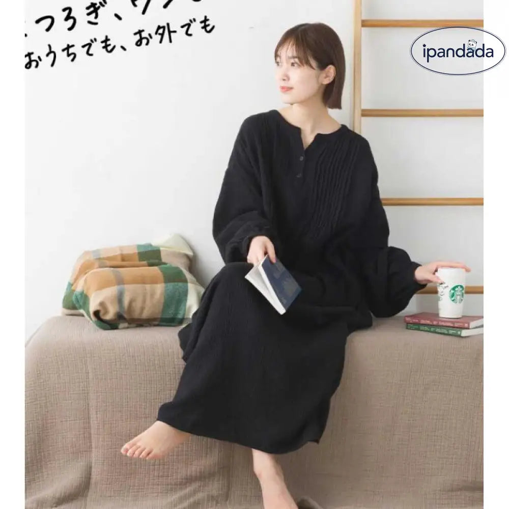 夏新作 コットンリネン シンプル アートスタイル Vネック ゆったり スリム 見え 長袖 ミディ丈 ワンピース レディース ID2059