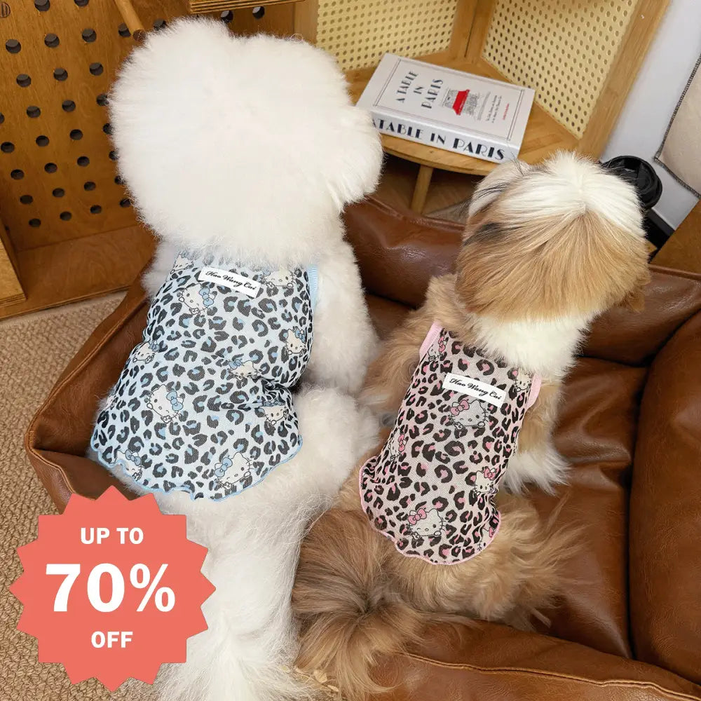 夏 新作 ペット 服 キャミソール 通気性 涼しい 猫 犬用 ガーリーファッション ヒョウ柄 キティ メッシュ ID4731
