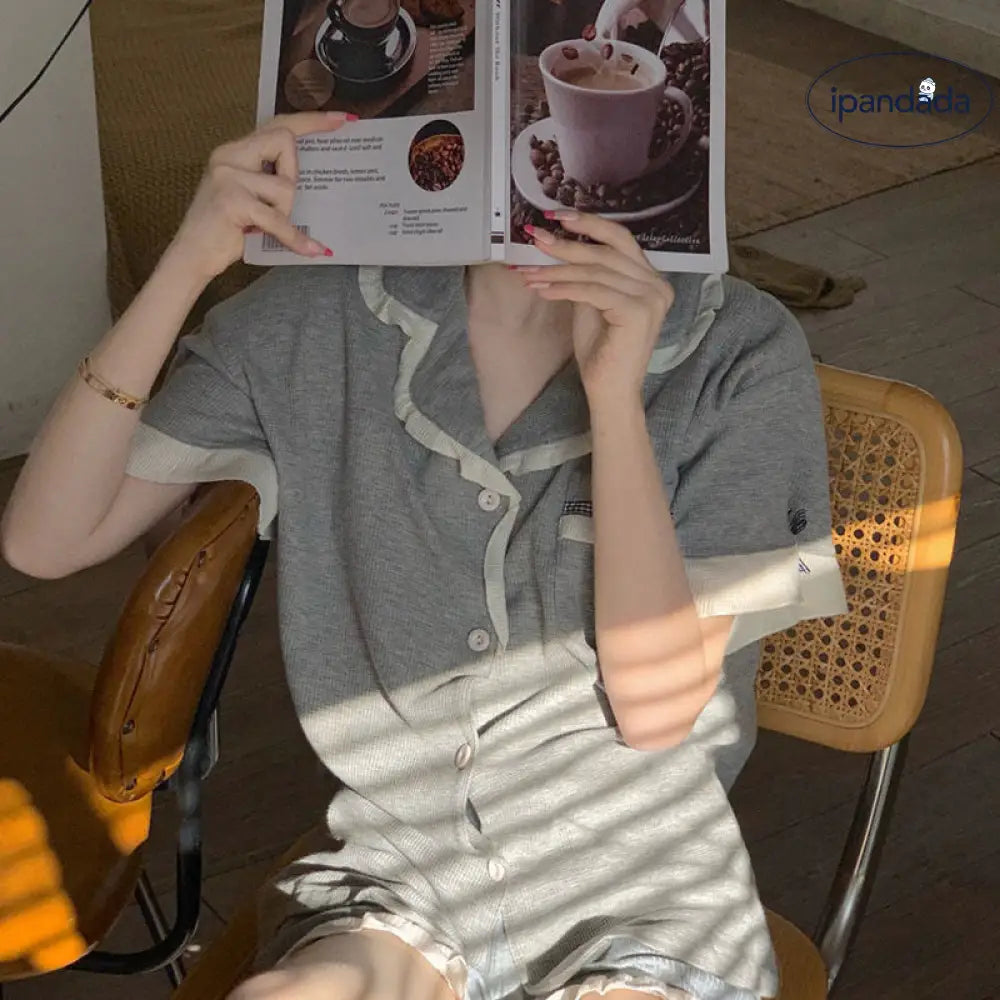 ID746 夏 新作 ショートパンツ 半袖 セット インスタ パジャマ レディース かわいい リボン デザイン シンプル ネット 赤 人気 半袖 ショートパンツ ゆったり 薄手 カジュアル ルームウェア セット レディース＞セットアップ