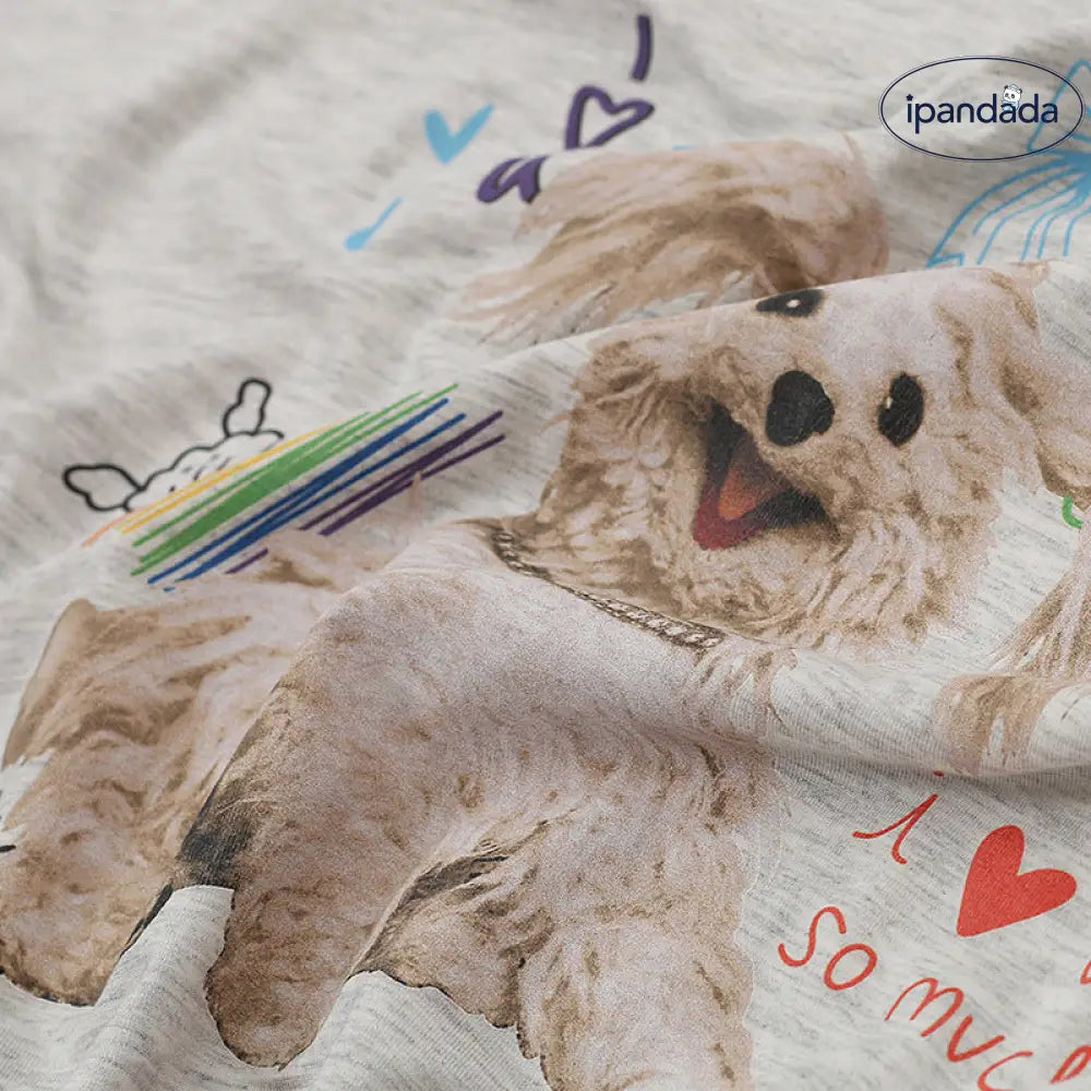 ID1489 夏新作 ゆったり 大きいサイズ 可愛い犬 モダール 薄手 フリルタンクトップ スリップワンピース パジャマ レディース ルームウェア