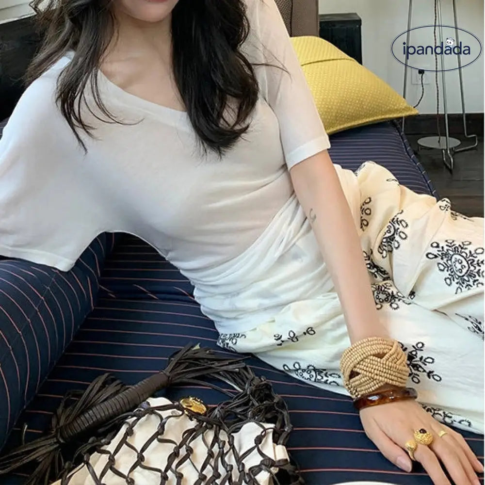 ID1331 夏用 ボヘミアン エスニック ビンテージプリント ハイウエスト ワイドパンツ ルーズ 薄手軽量 涼感 通気性抜群 抗菌 おしゃれ ホーム＆外出用