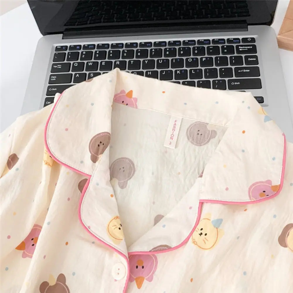 ID968 夏用 クラウドコットン 半袖 3点セット カートゥーンベア パジャマ 女の子 日系 かわいい 学生向け 家居服 レディース＞セットアップ