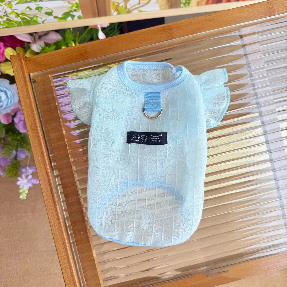 ID1170 夏用 メッシュベスト 犬猫用 通気性抜群 日よけ クール 半袖 レースカット かわいい 小型犬 猫 暑さ対策 ブルー / XS ペット用品＞ウェア