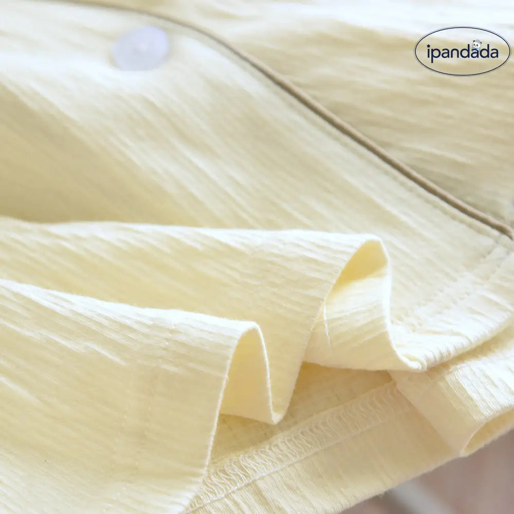 ID1660 夏用 綿 パジャマセットレディース＆メンズ 半袖シャツ ショートパンツ 薄手 通気性抜群 リバーシブルカラー ボタン開閉