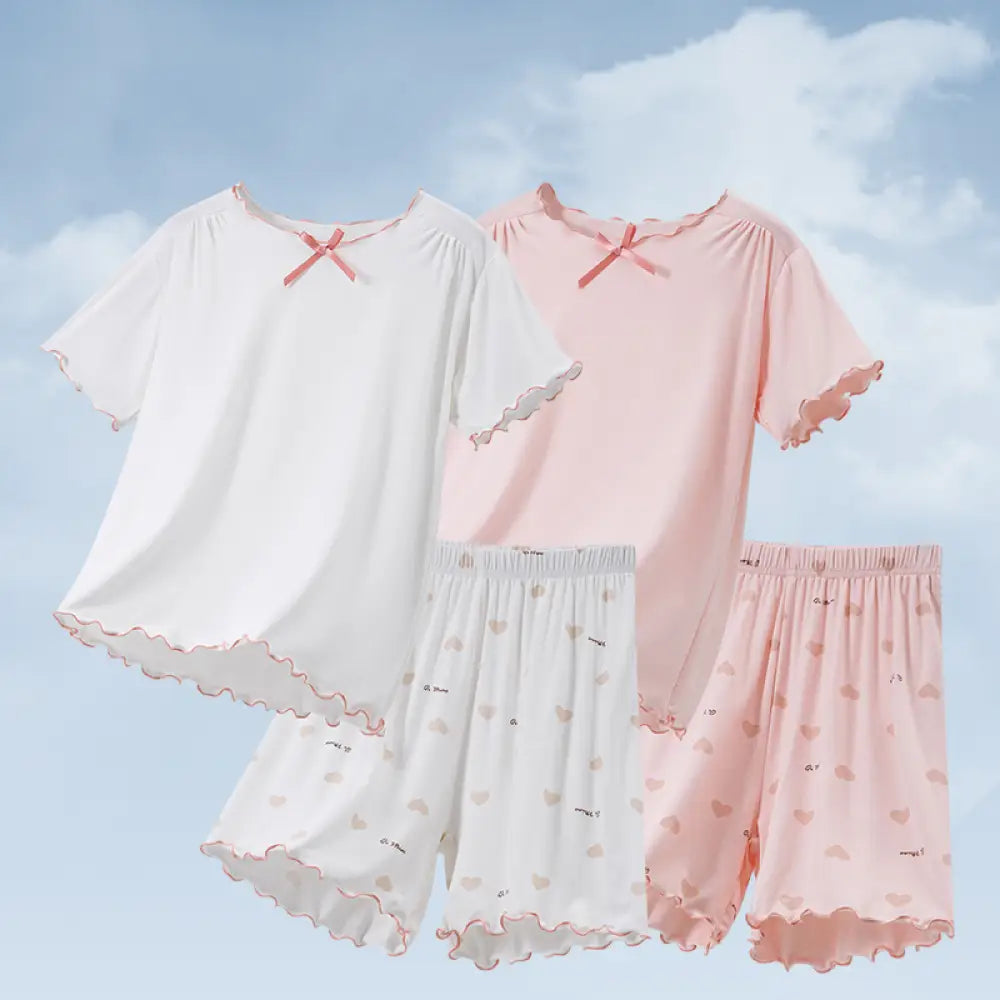 ID1712 夏用 モダール 女児用  パジャマ ガールズ エアコン服 ベビー 部屋着 フリル セットアップ